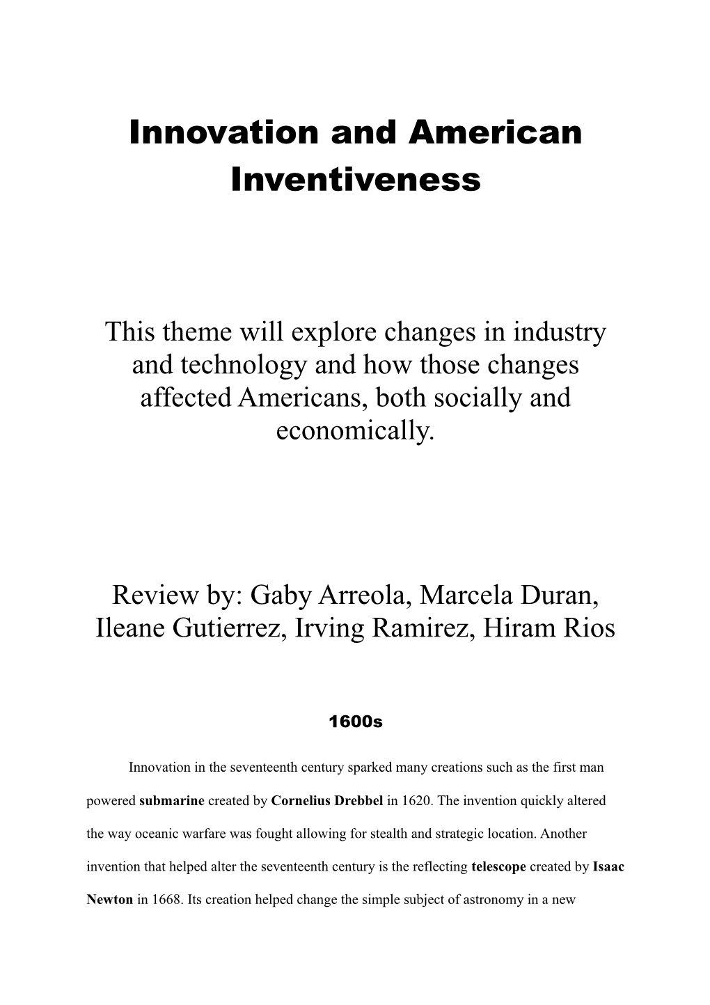 Innovation and American Inventiveness