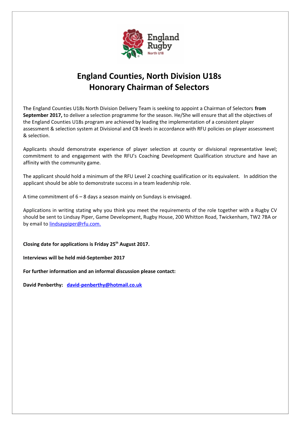 England Counties, North Division U18s