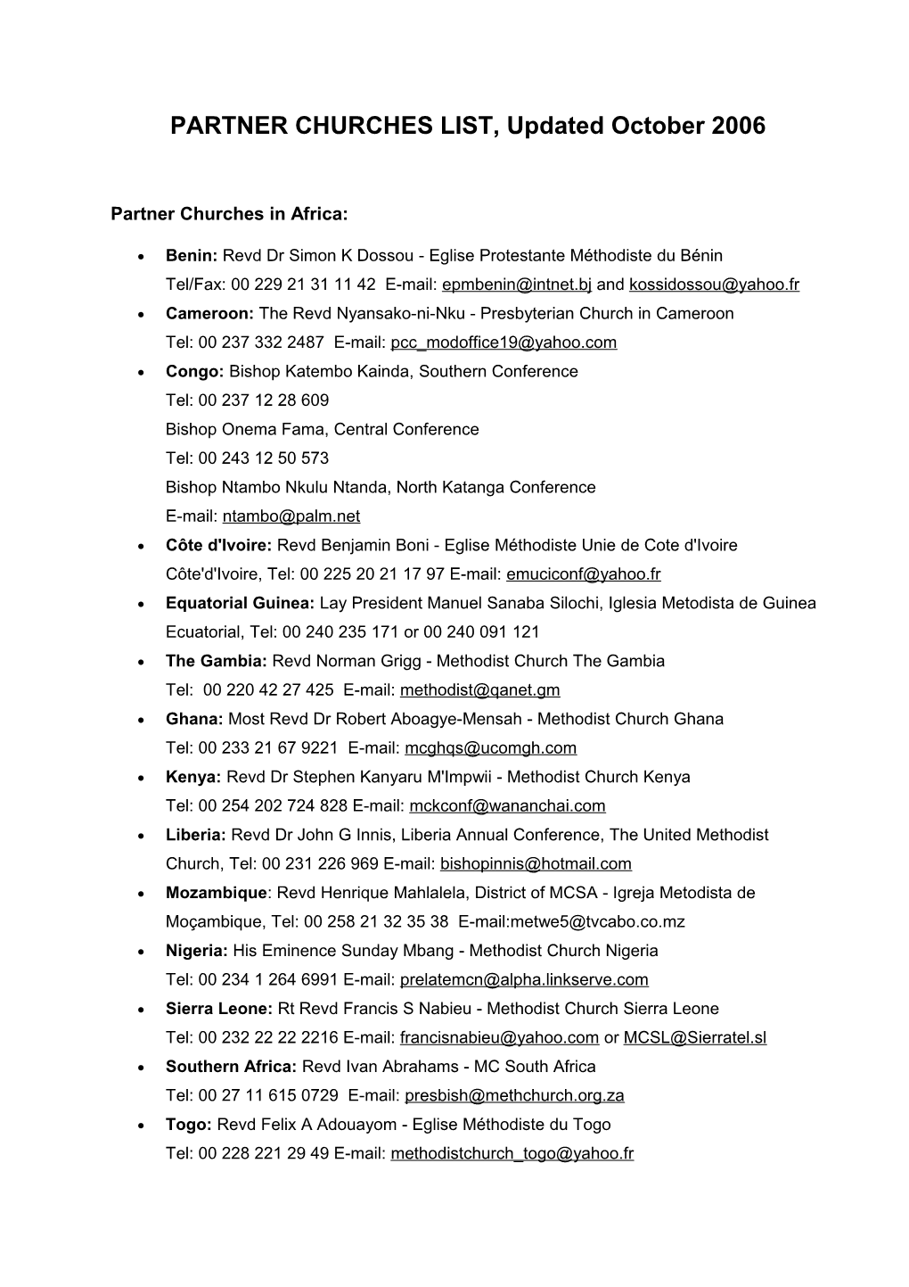 Partner Churches in Africa