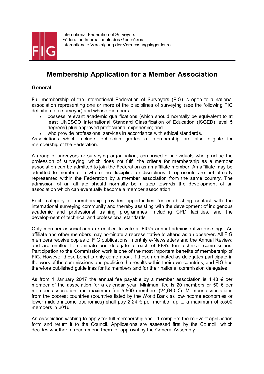 Membership Application for a Member Association