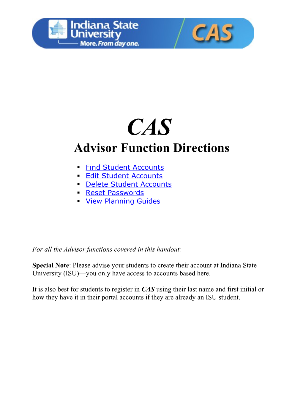 Advisor Function Directions