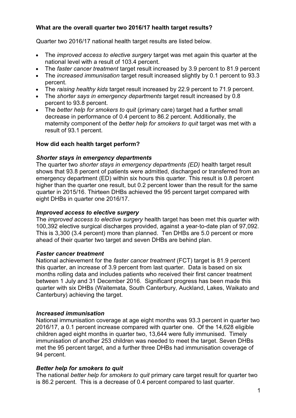 Health Target Faqs - Quarter Two 2016-17