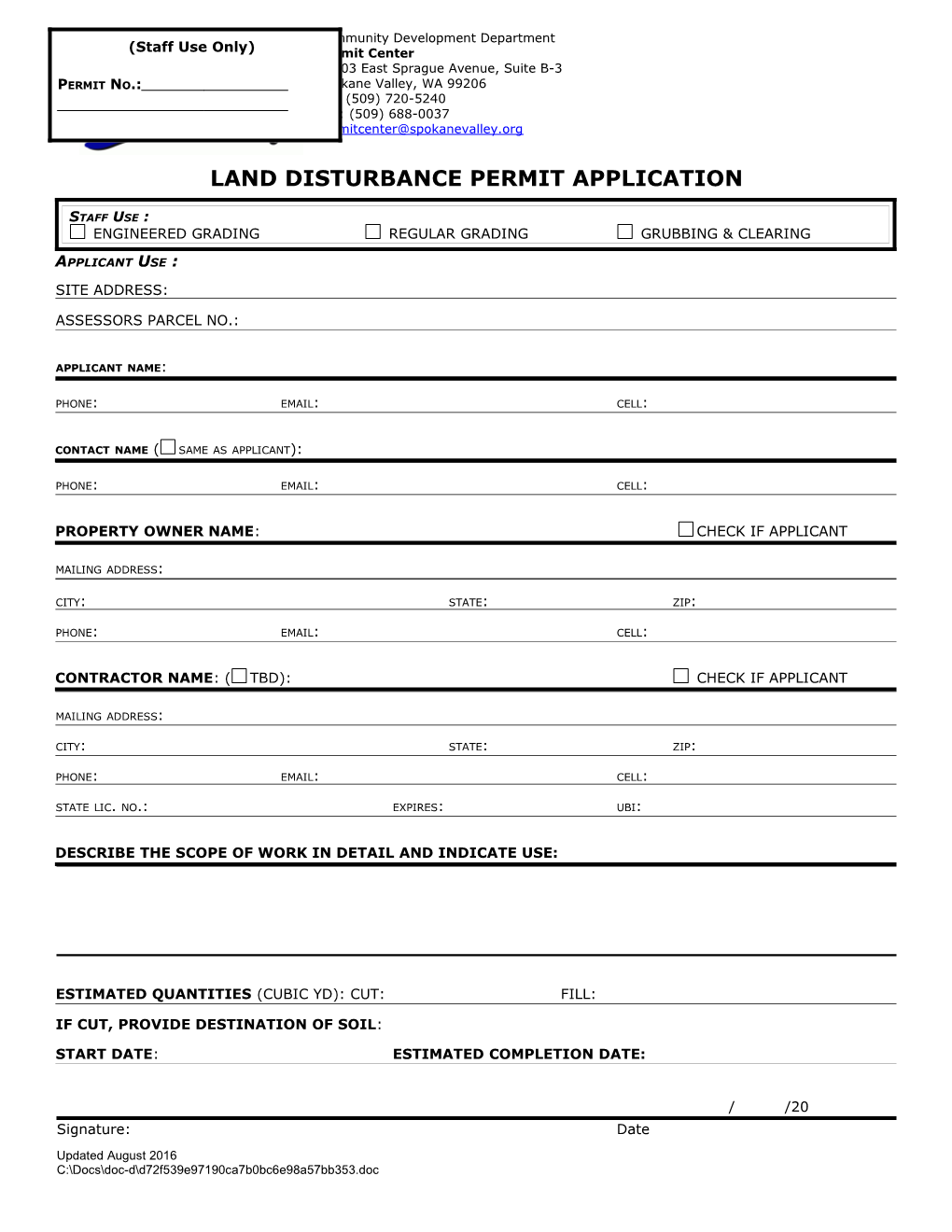 Land Disturbance(Ld) Permit Checklist