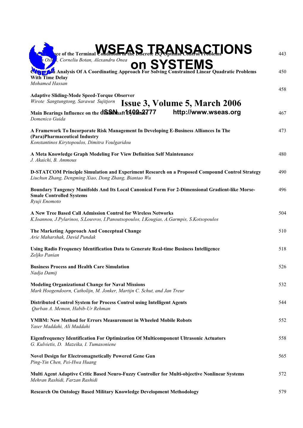 WSEAS Trans. on SYSTEMS, March 2006