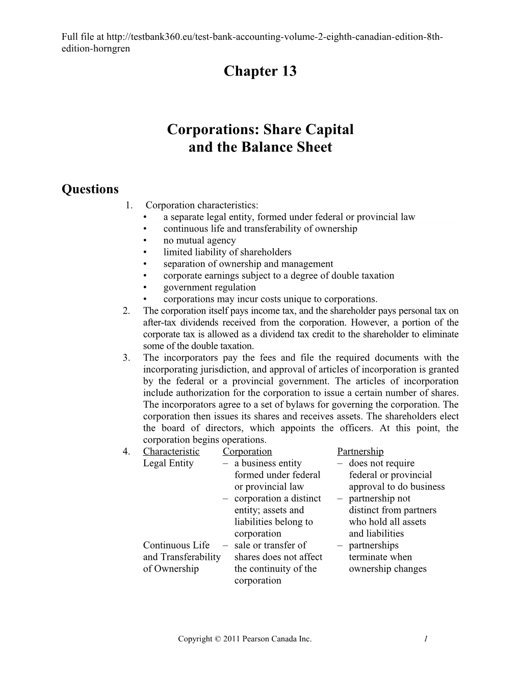 Corporations: Share Capital and the Balance Sheet