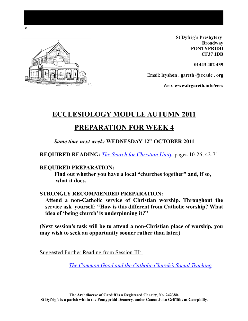 CCRS Ecclesiology Tutor: Revd Dr Gareth Leyshon