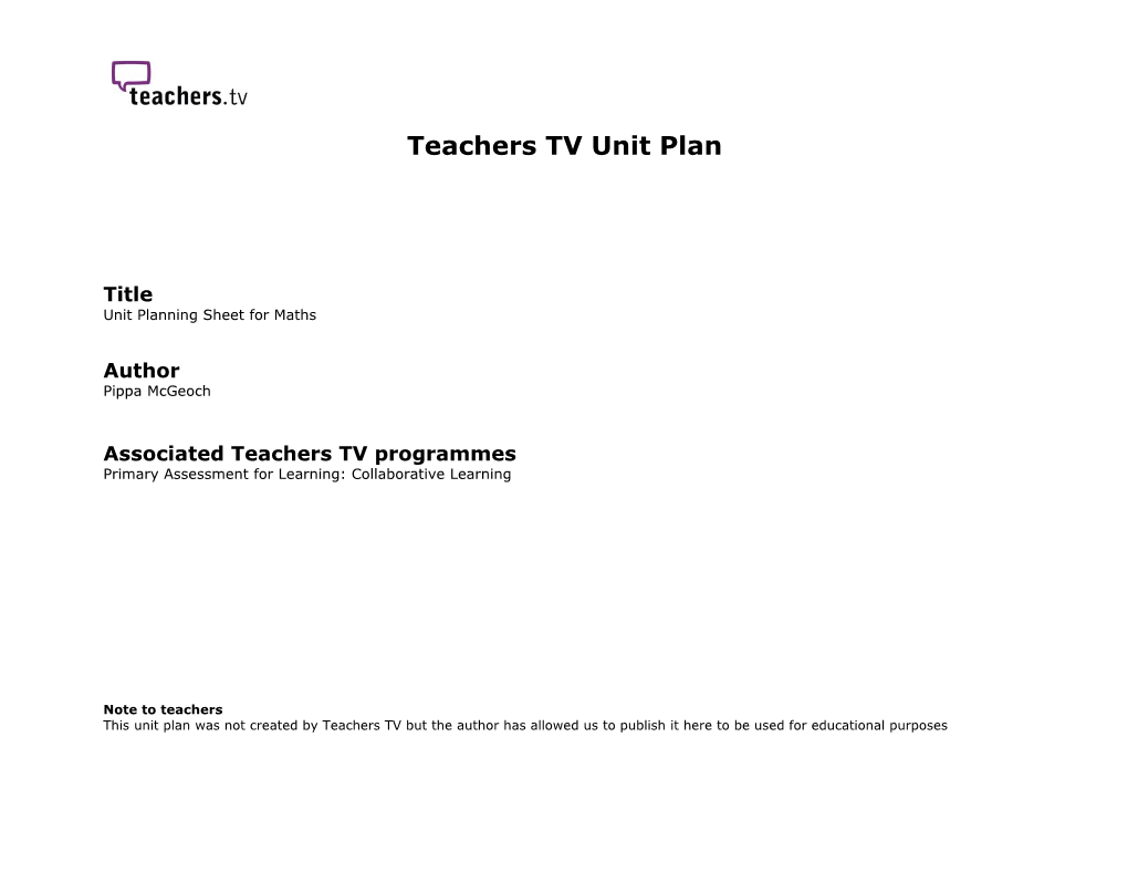 Teachers Tvunit Plan