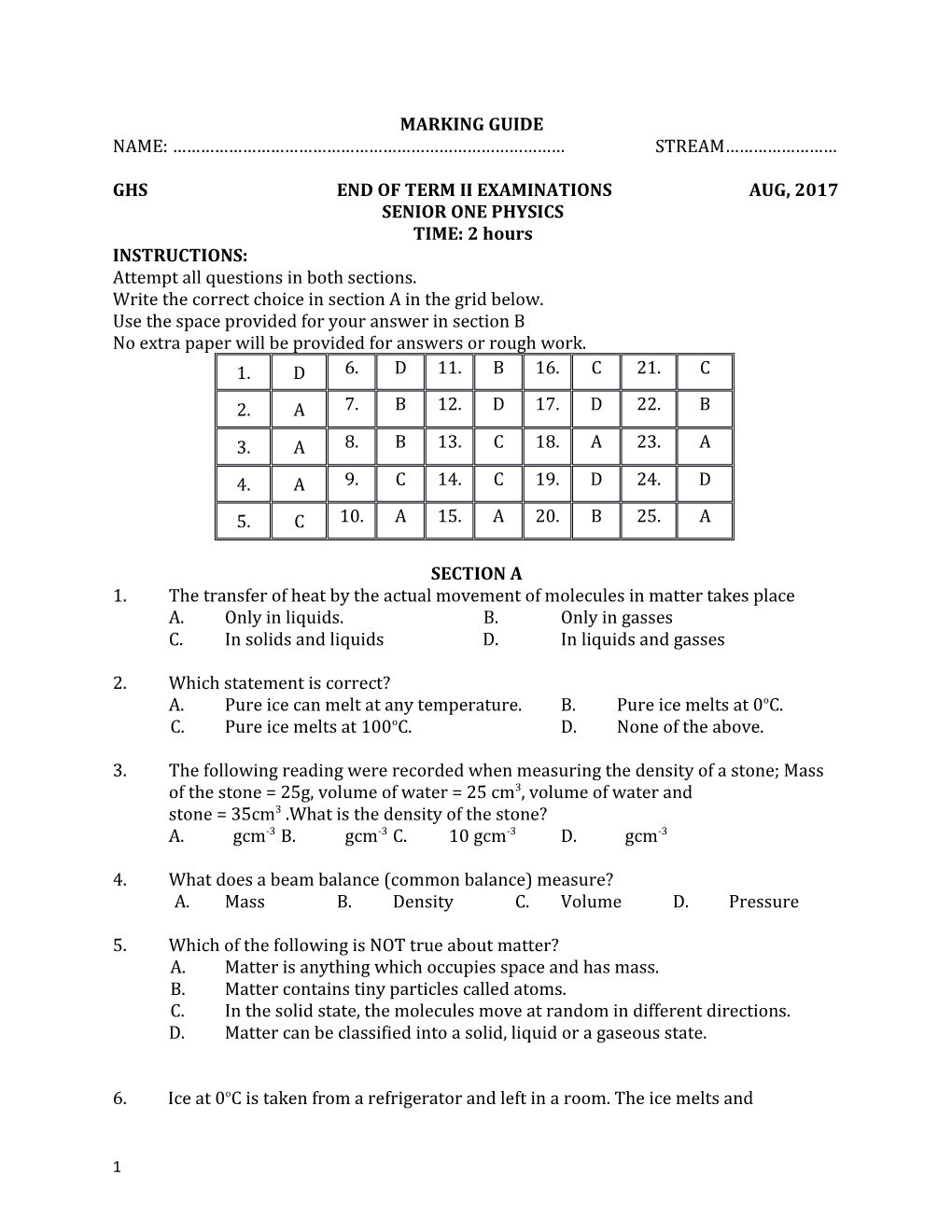 Ghsend of Term Ii Examinations Aug, 2017