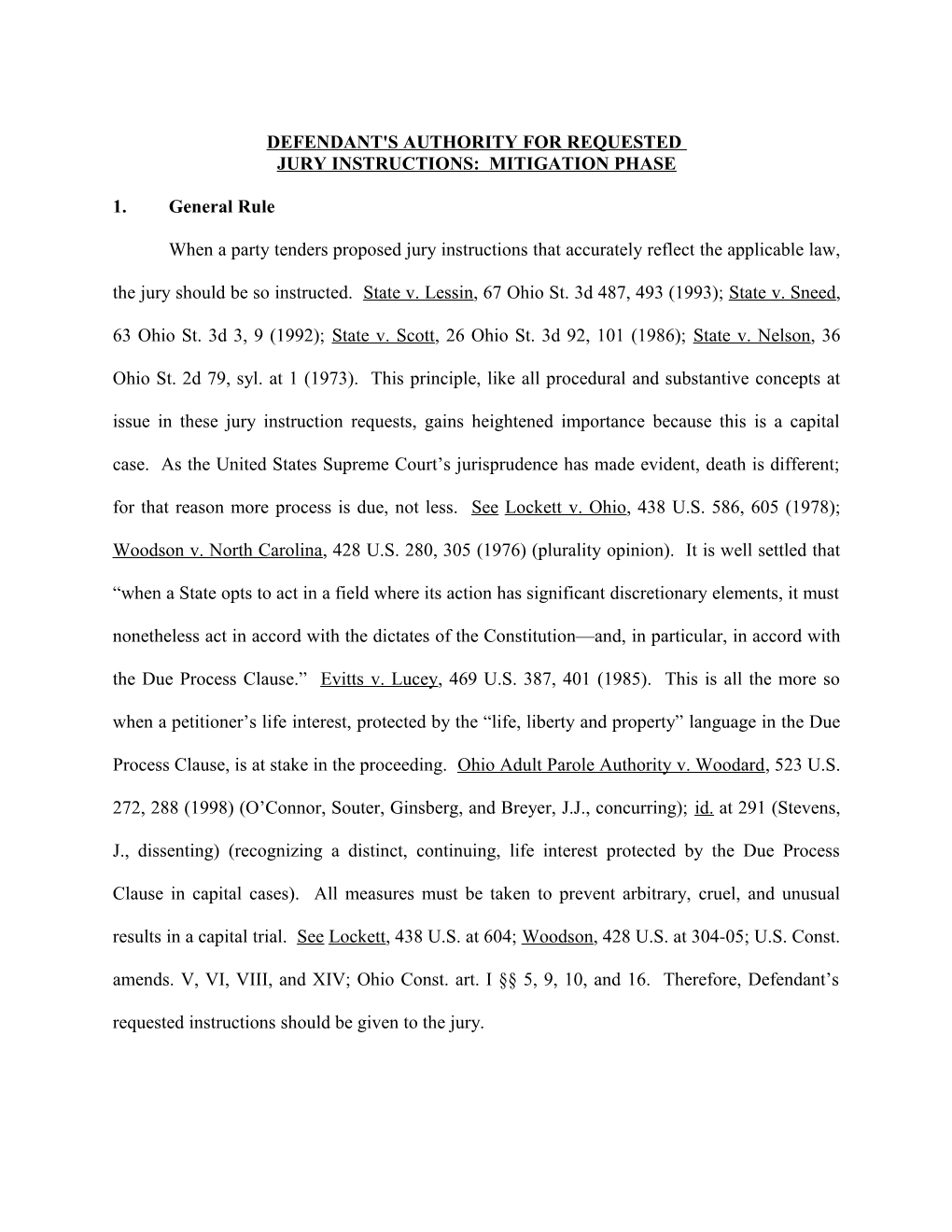 Defendant S Authority for Defendant S Requested Jury Instructions: Mitigation Phase #281786