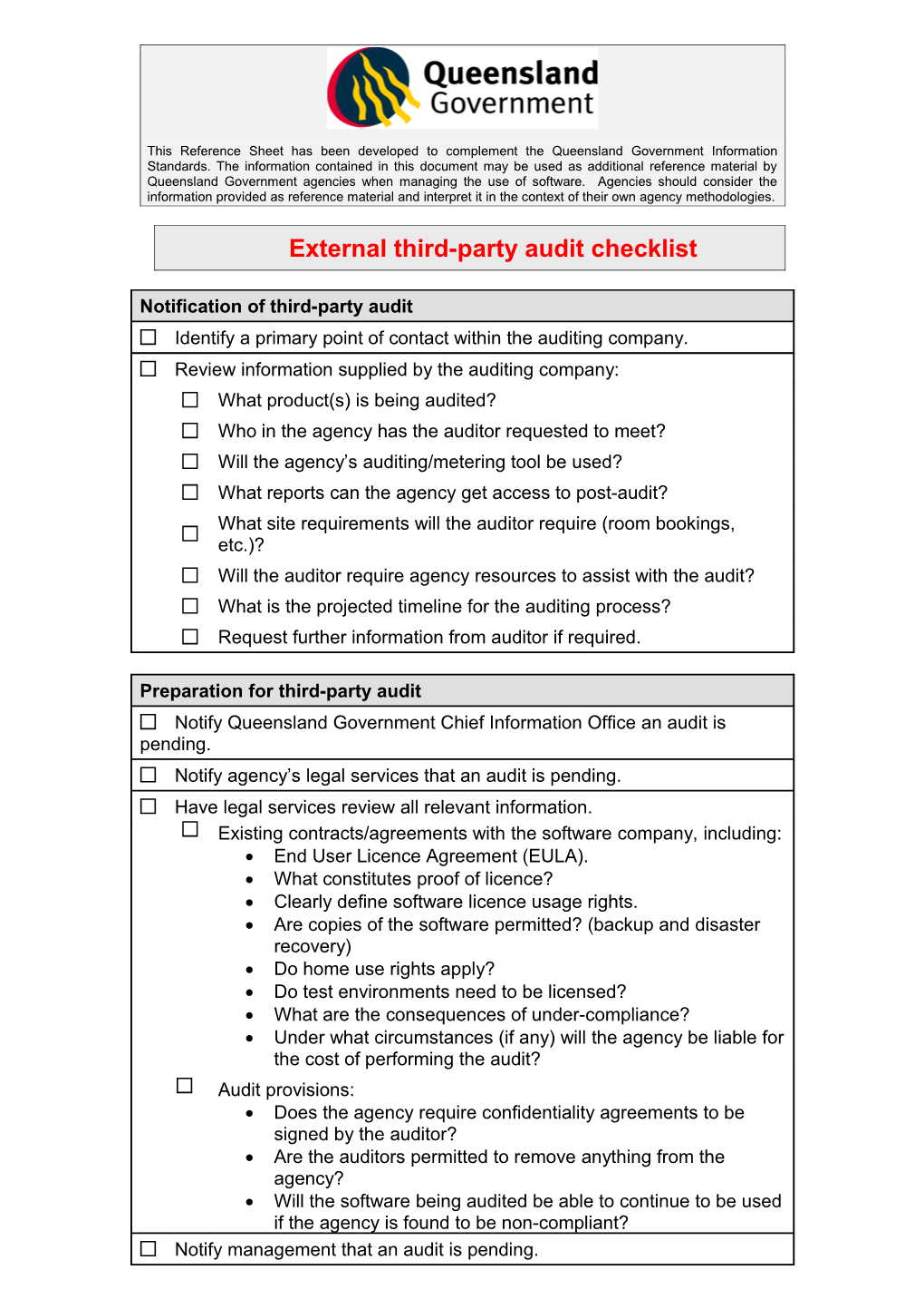 External Third-Party Audit Checklist