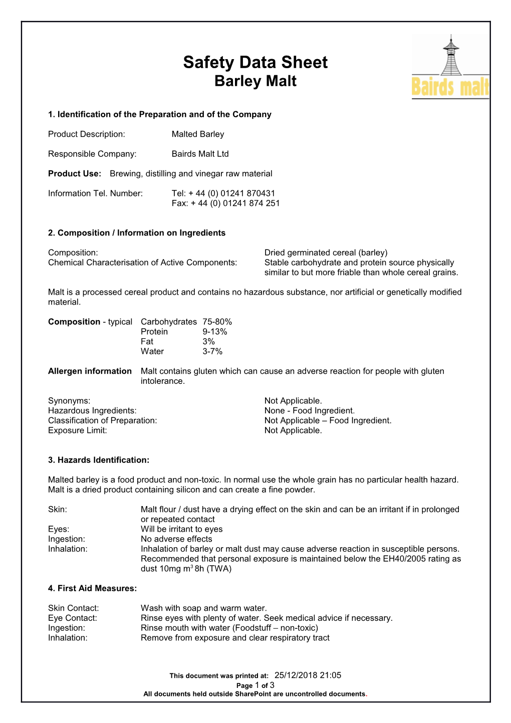 MSDS - Malted Barley