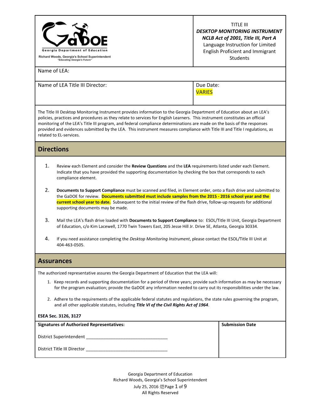 Review Each Element and Consider the Review Questions and the LEA Requirementslisted Under