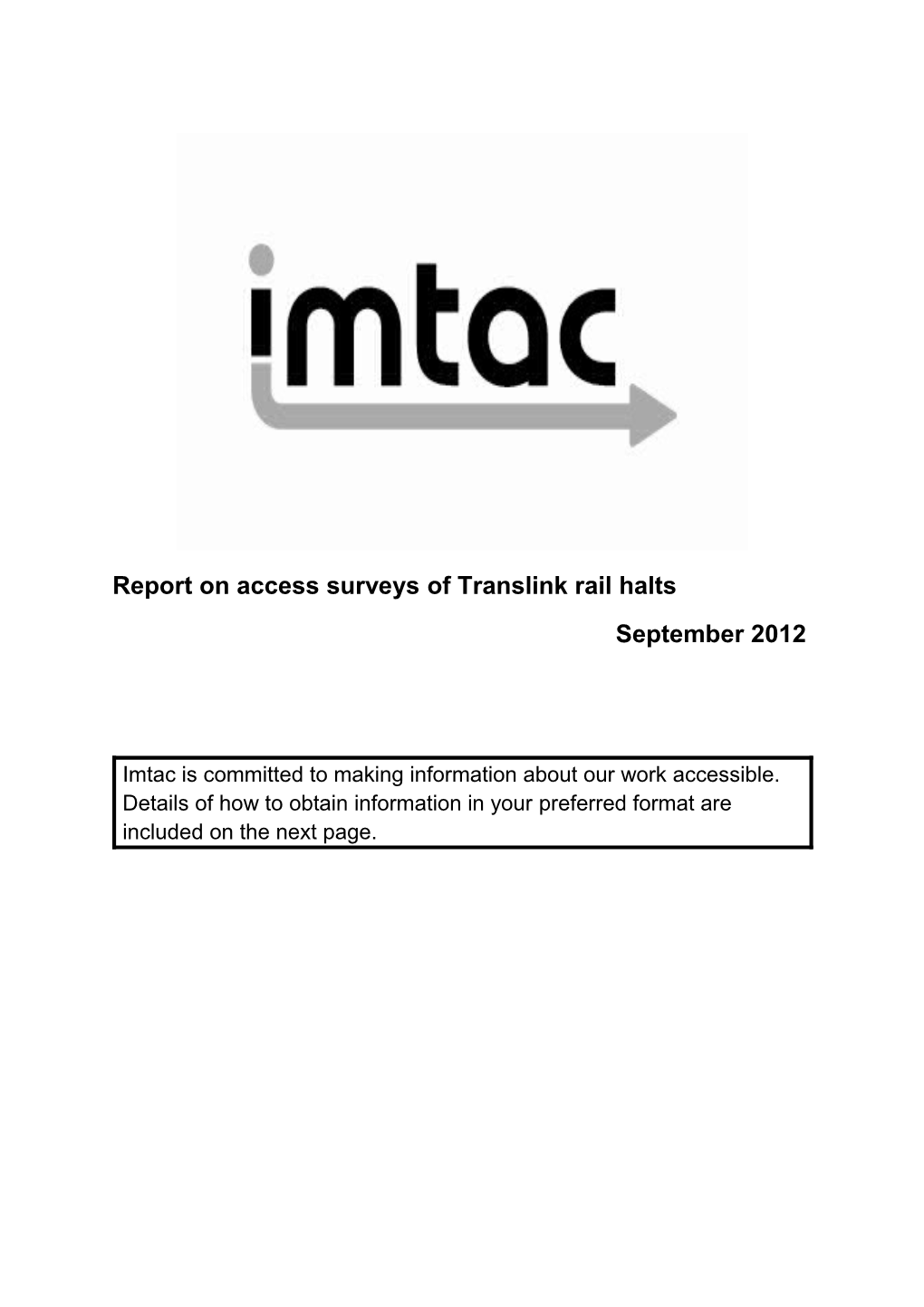 Report on Access Surveys of Translink Rail Halts