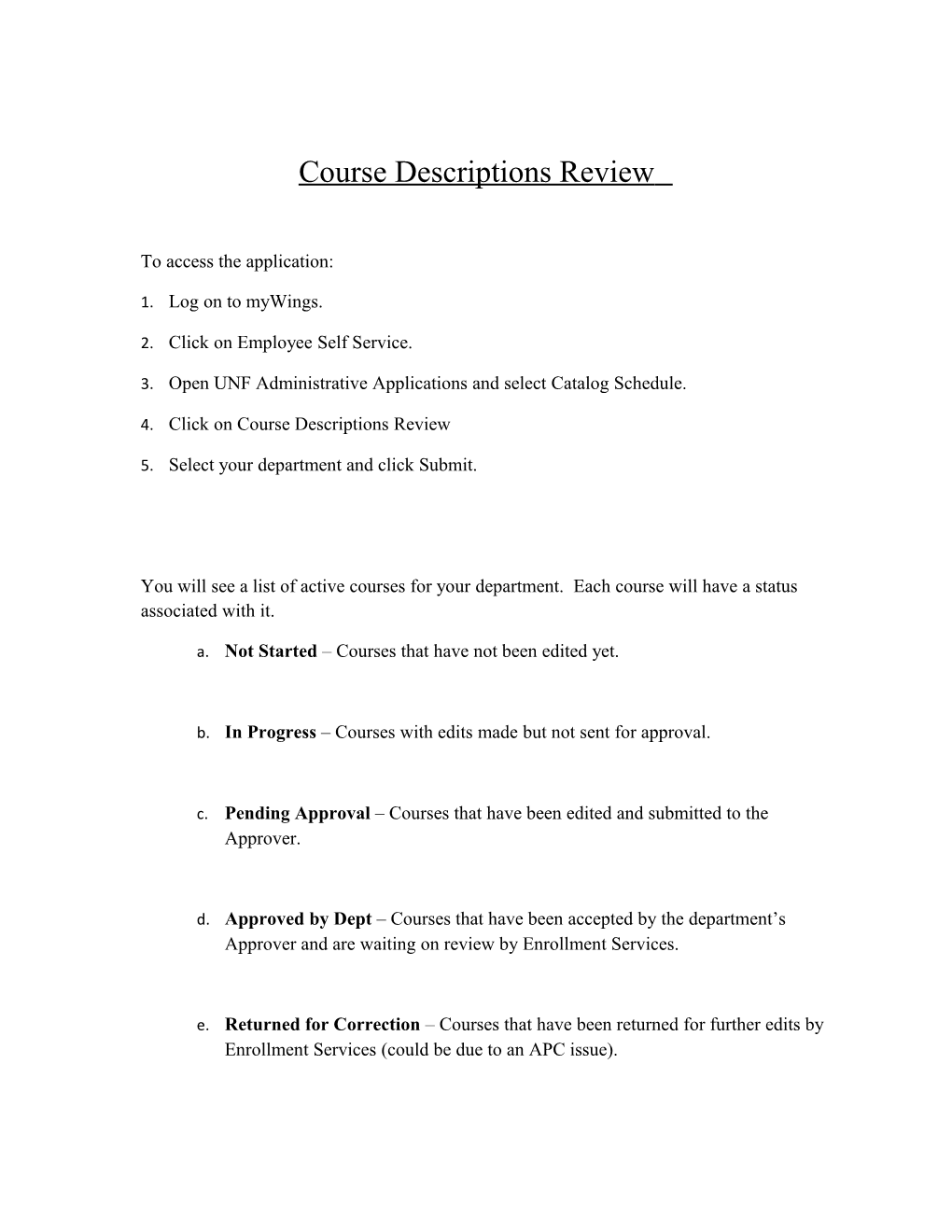 Course Descriptions Review
