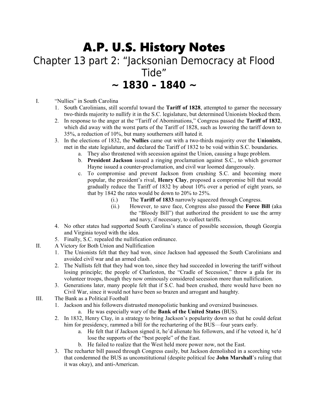 Chapter 13 Part 2: Jacksonian Democracy at Flood Tide