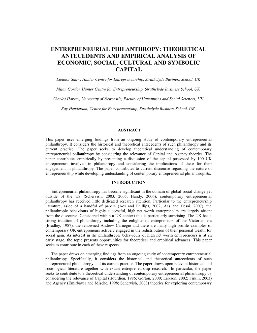 Entrepreneurial Philanthropy: Theoretical Antecedents and Empirical Analysis of Economic