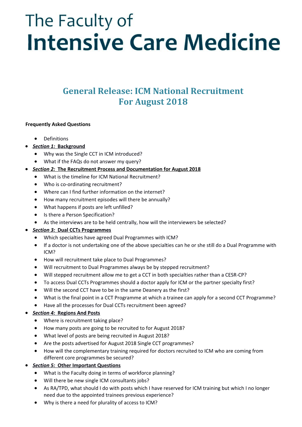 General Release: ICM National Recruitment