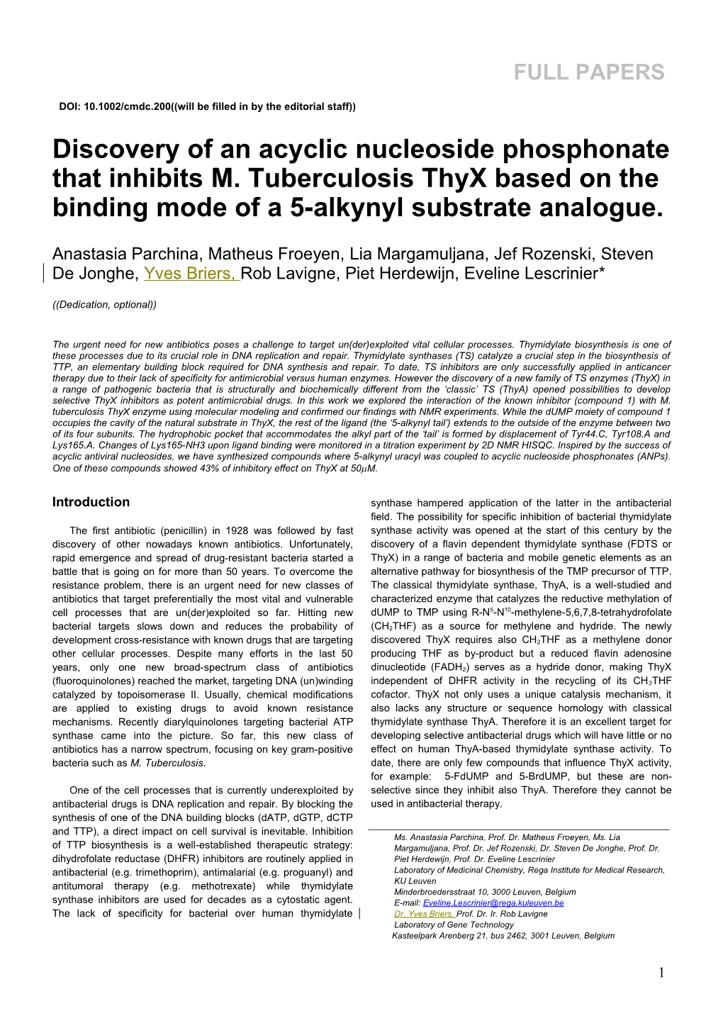 DOI: 10.1002/Cmdc.200((Will Be Filled in by the Editorial Staff))