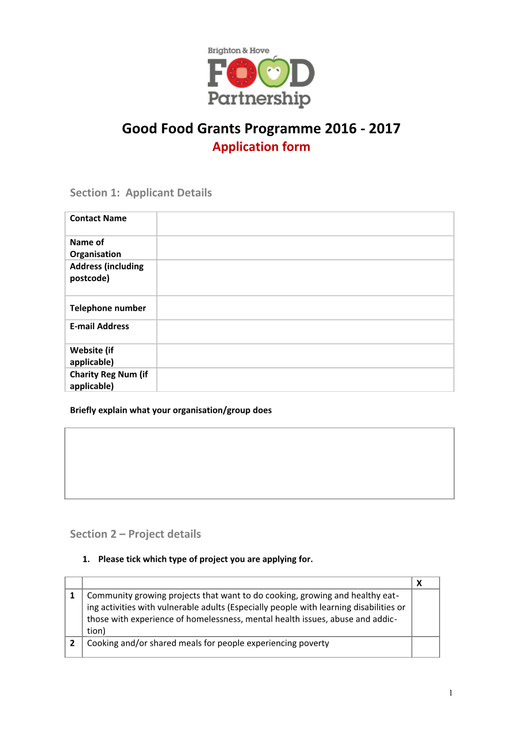 Good Food Grants Programme 2016 - 2017