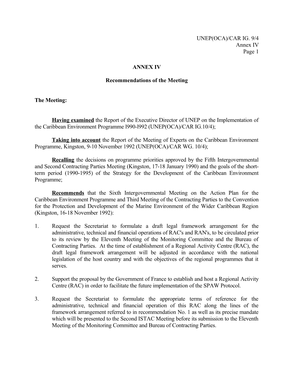 Recommendations of the Meeting