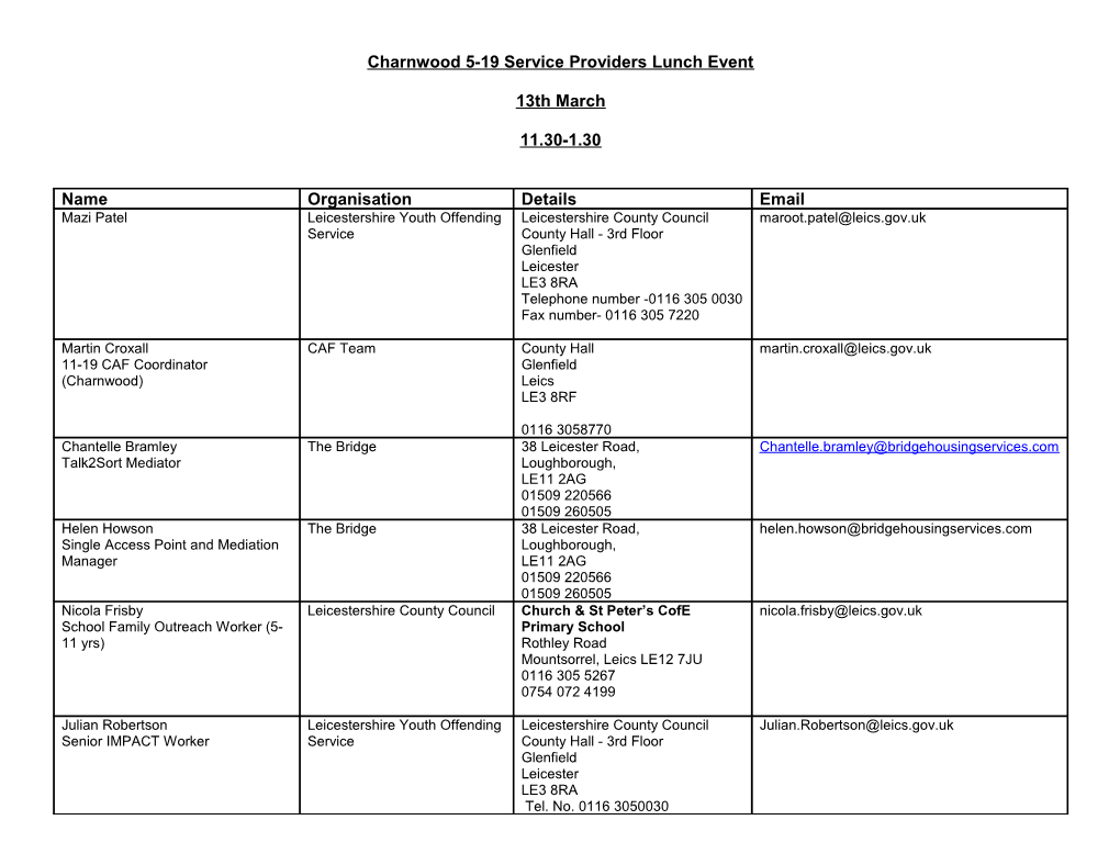 Charnwood 5-19 Service Providers Lunch Event