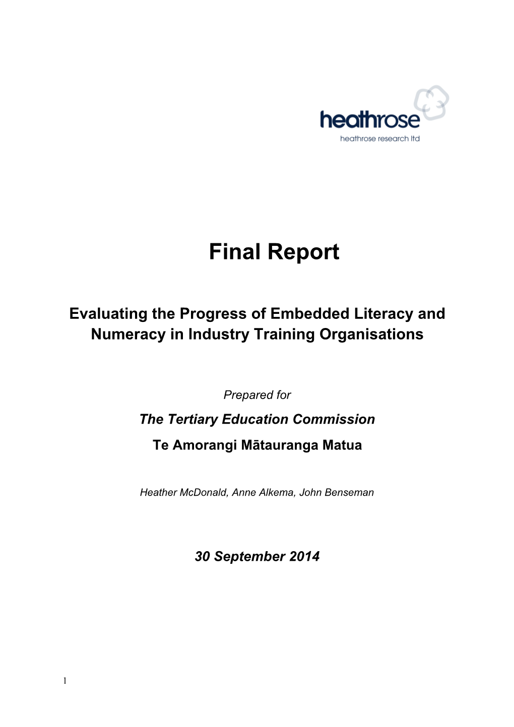 Evaluating the Progress of Embedded Literacy and Numeracy in Industry Training Organisations