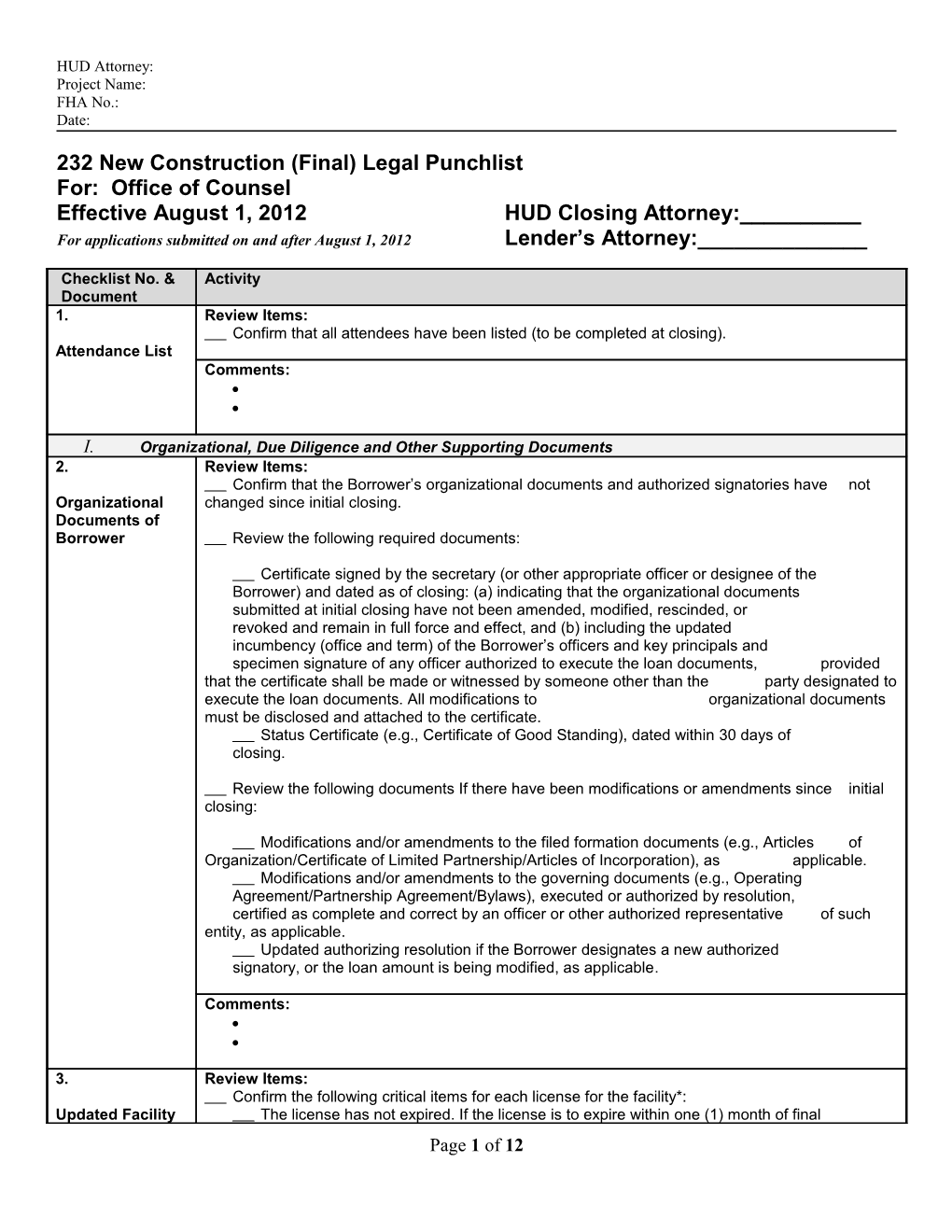 232 New Construction (Final)Legal Punchlist