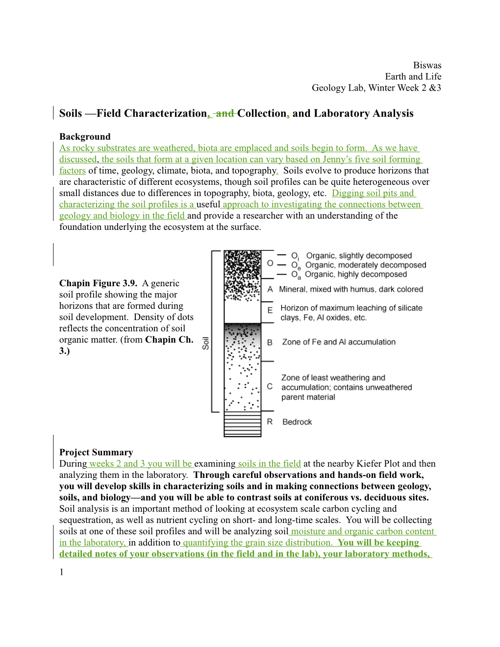 Soils Field Characterization , and Collection, and Laboratory Analysis