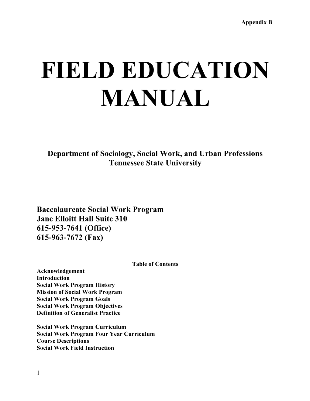 Department of Sociology, Social Work, and Urban Professions