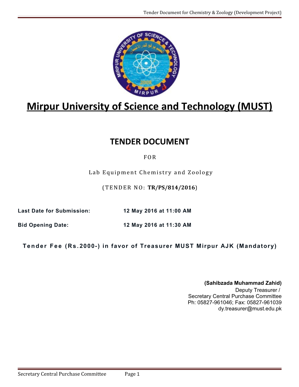 Tender Document for Chemistry & Zoology (Development Project)