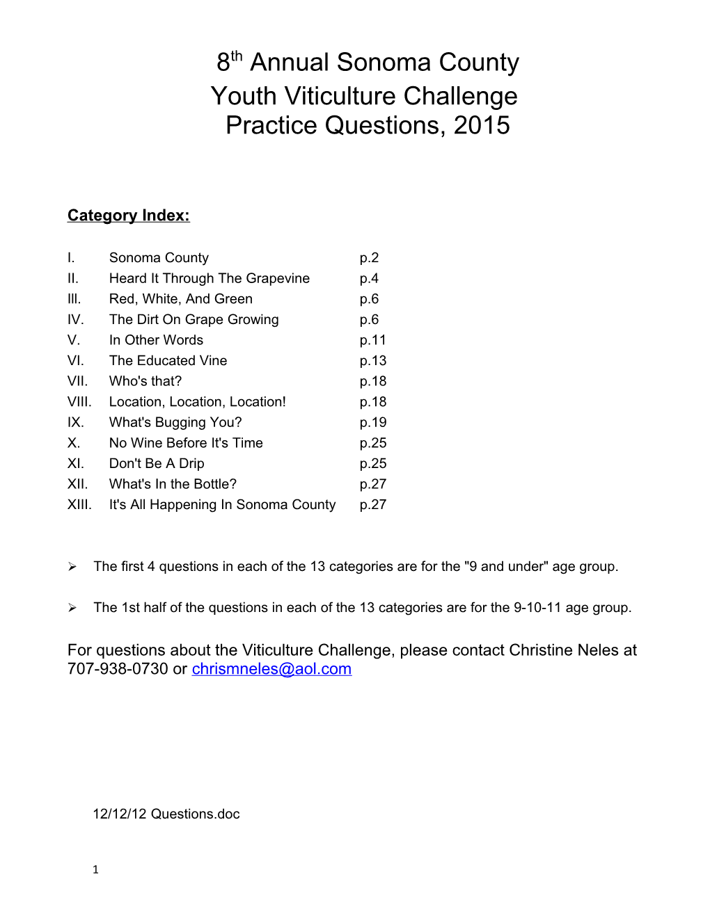 Youth Viticulture Challenge Practice Questions,2015