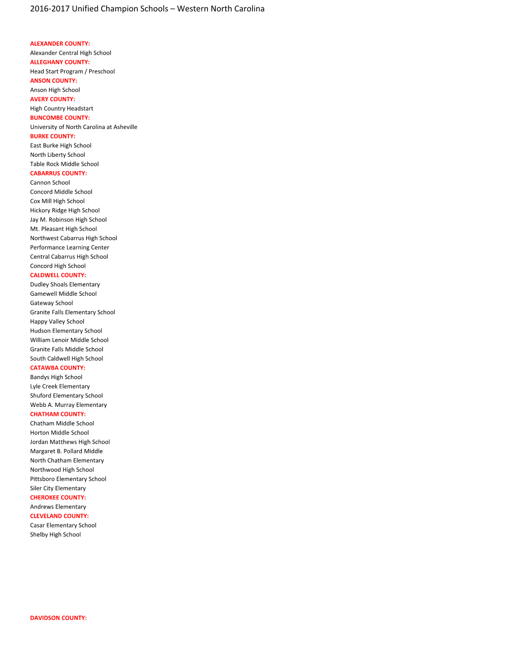 2016-2017 Unified Champion Schools Eastern North Carolina