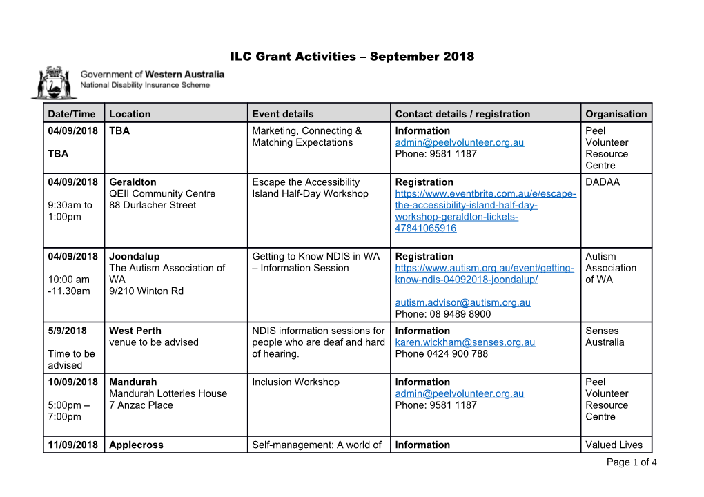 ILC Grant Activities - September 2018