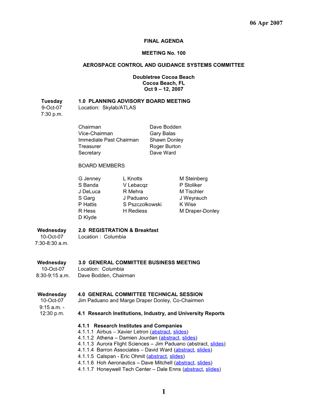 Aerospace Control and Guidance Systems Committee