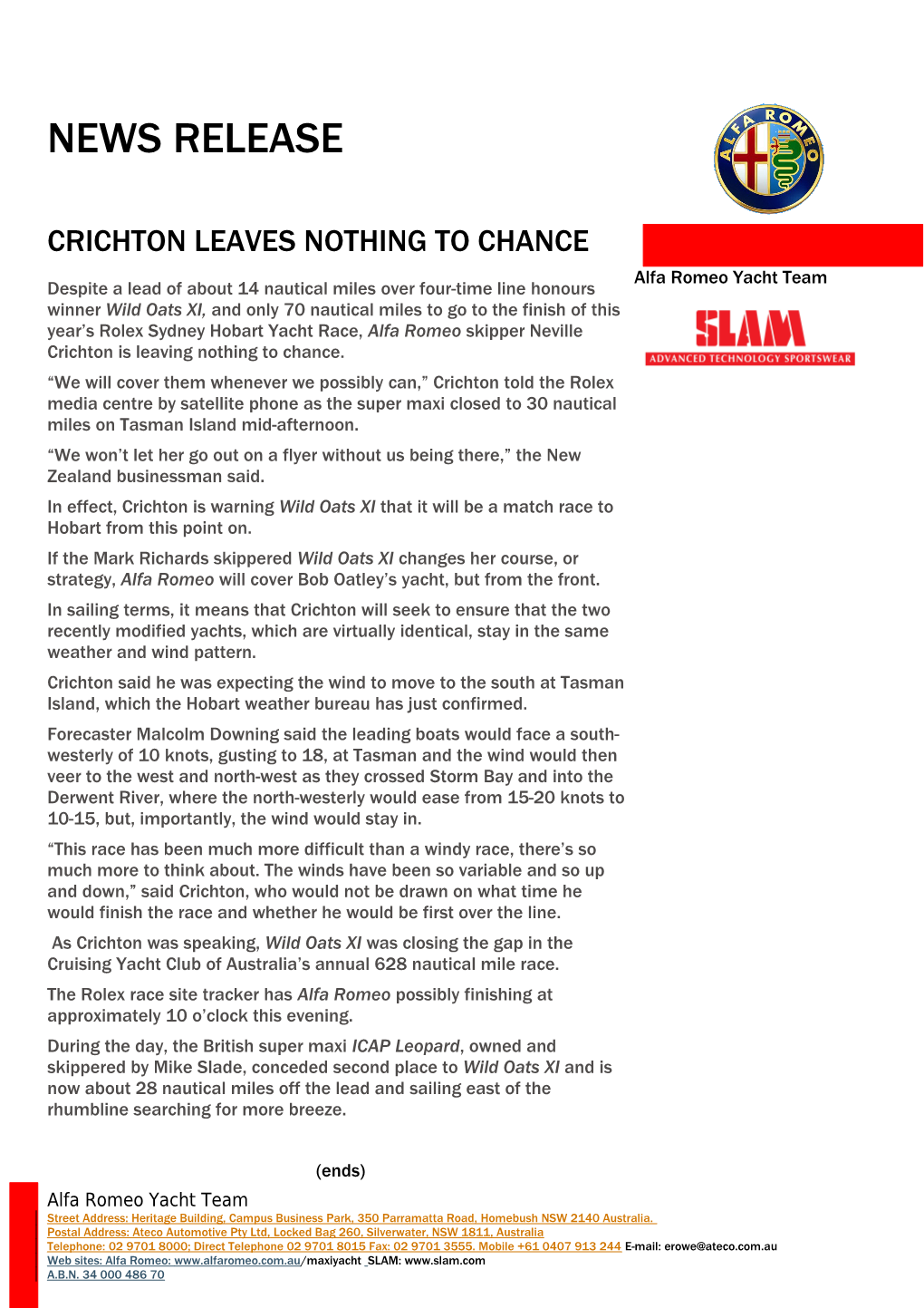 Crichton Leaves Nothing to Chance