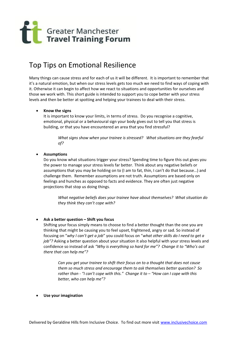 Top Tips on Emotional Resilience