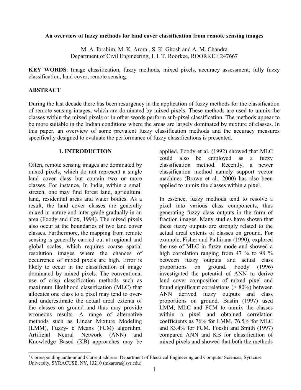 An Overview of Fuzzy Methods for Land Cover Classification from Remote Sensing Images