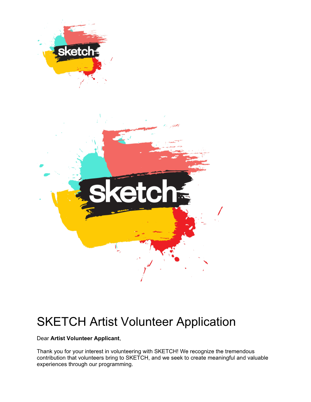 SKETCH Artist Volunteer Application