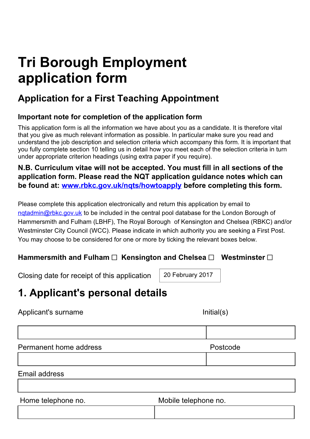 Application for a First Teaching Appointment
