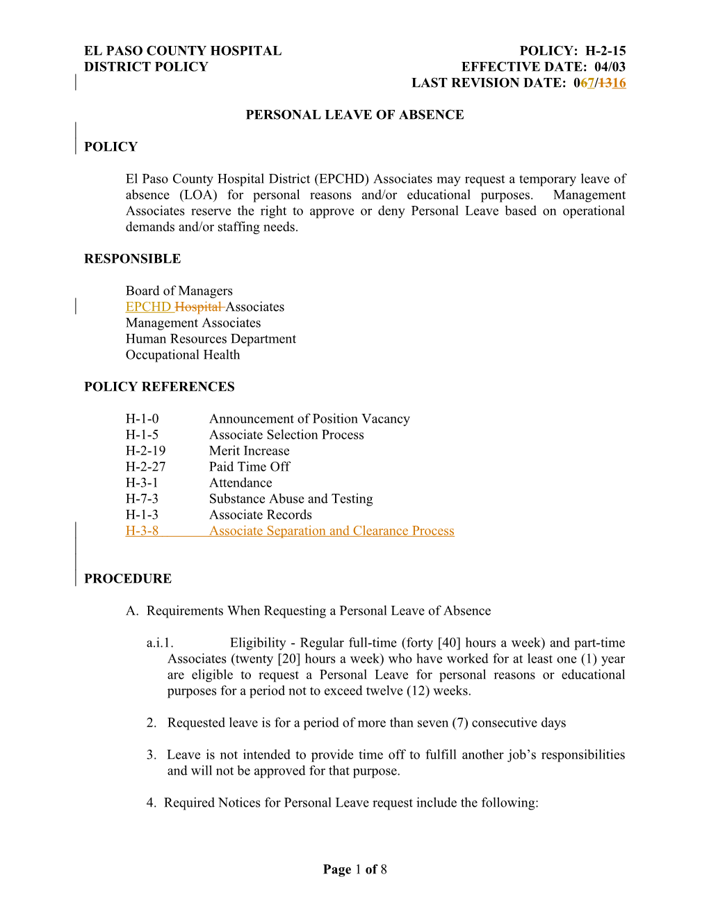 El Paso County Hospitalpolicy: H-2-15