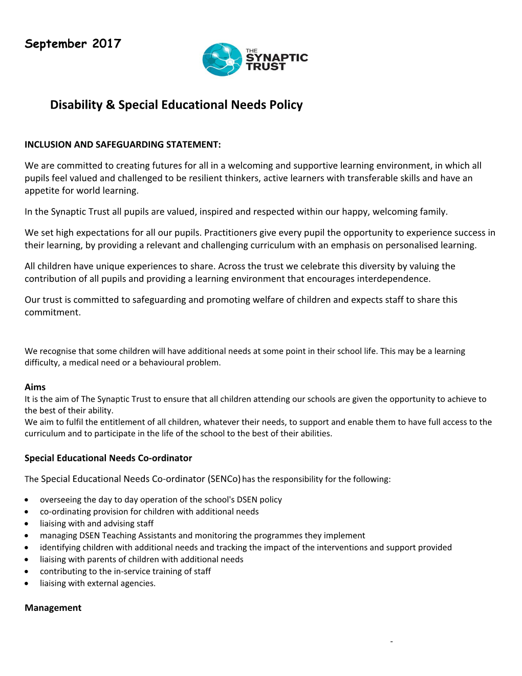 Disability & Special Educational Needs Policy