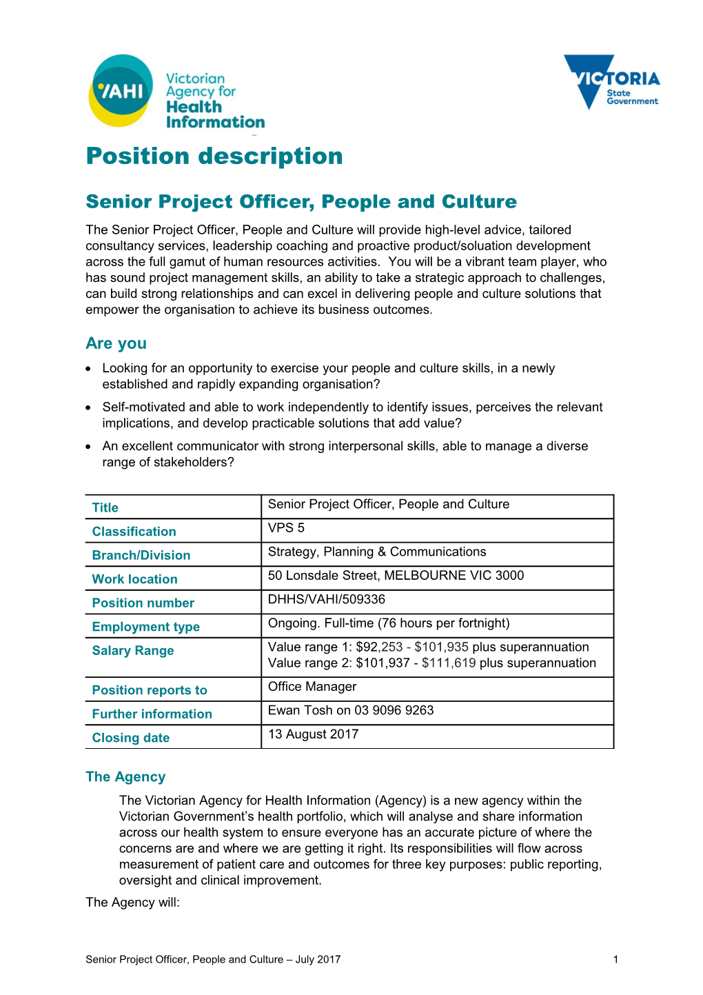 Seniorproject Officer, People and Culture