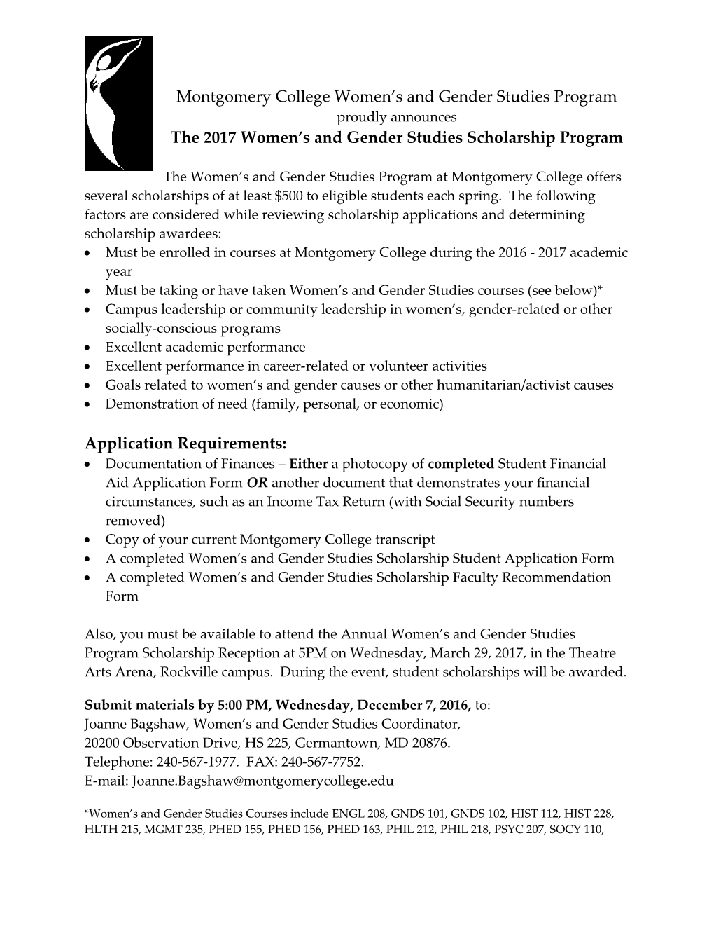 2014 Women S and Gender Studies Scholarship Program