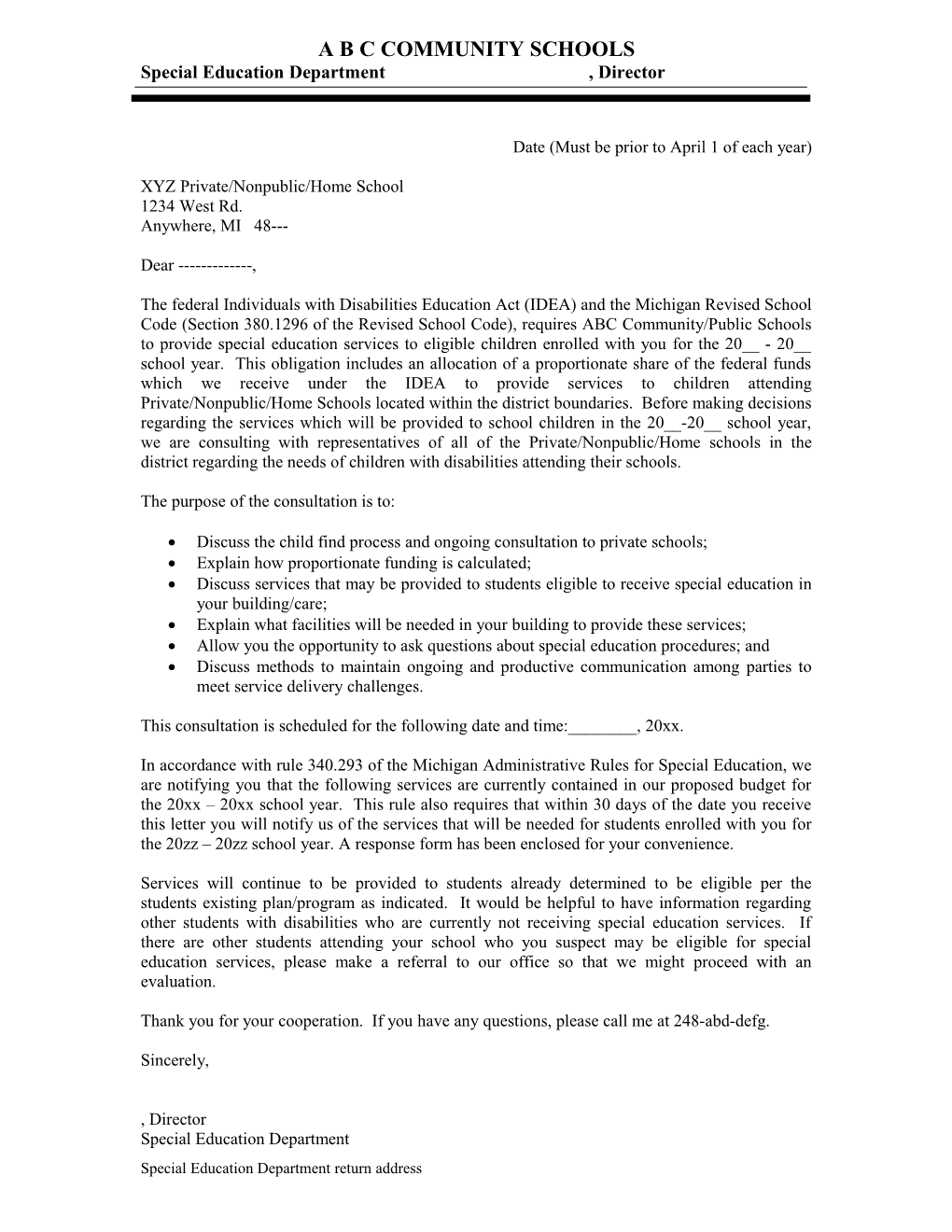 Nonpublic Consultation Letter Spring