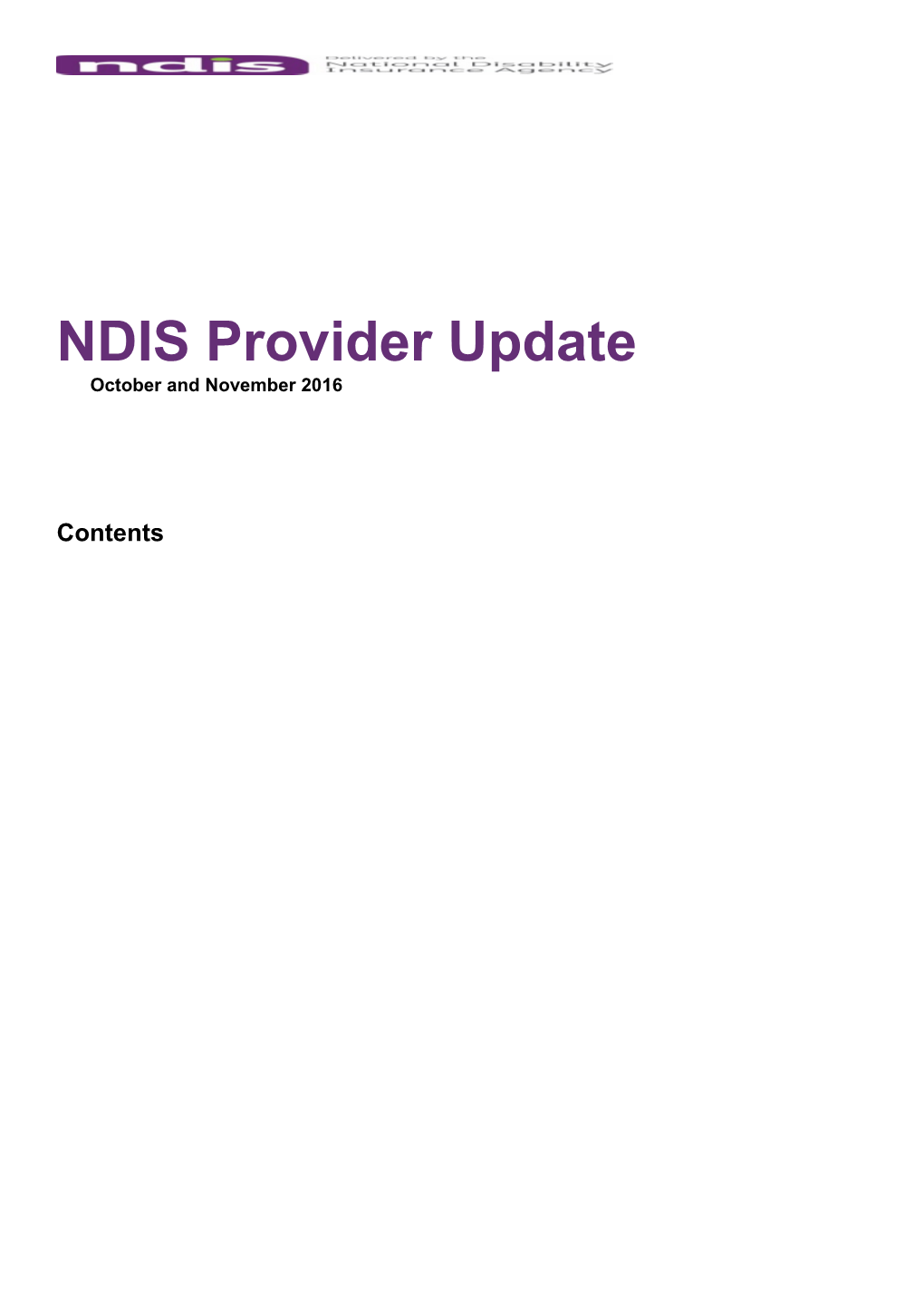 NDIS Provider Updateoctober and November 2016