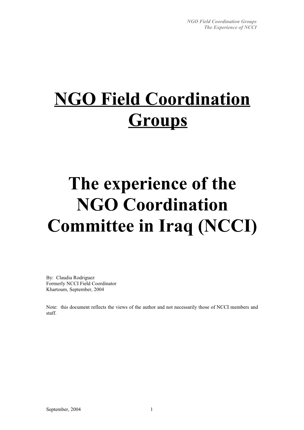 NGO Field Coordination Groups