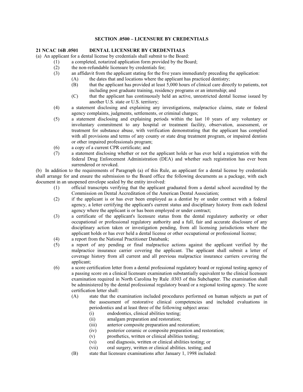 Section .0500 Licensure by Credentials