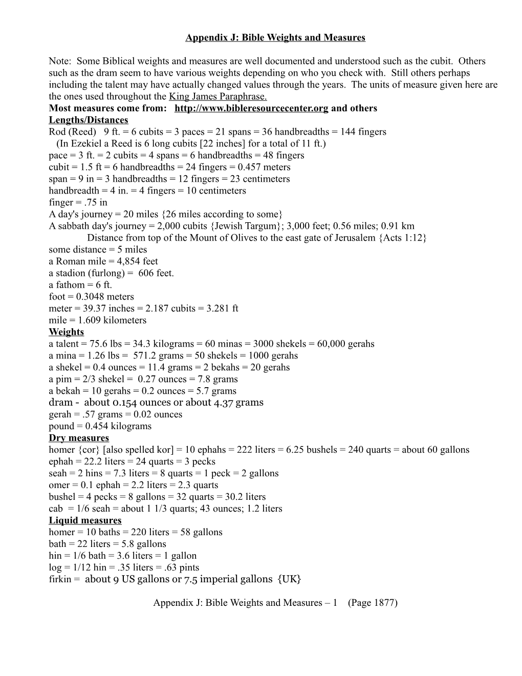 Appendix J: Bible Weights and Measures