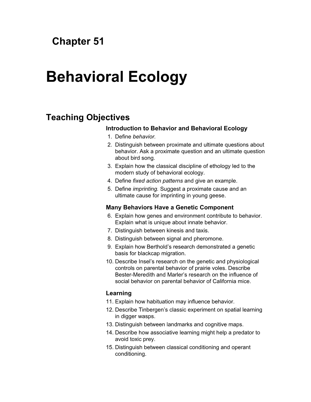 Introduction to Behavior and Behavioral Ecology