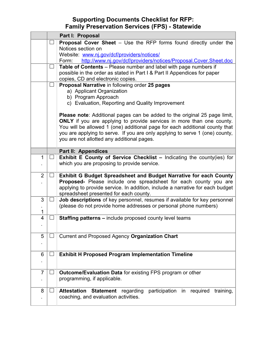 Supporting Documents Checklist for RFP